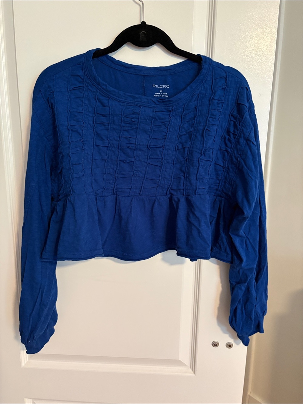 Pilcro Cobalt Blue Ruffled Long-Sleeve Peplum Top